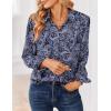 Zeagoo Women Blouses Chiffon Long Sleeve Button Down Shirts Business Causal Dressy Work Top V Neck Summer Spring Clothes(Paisley Navy)