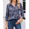 Zeagoo Women Blouses Chiffon Long Sleeve Button Down Shirts Business Causal Dressy Work Top V Neck Summer Spring Clothes(Paisley Navy)
