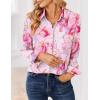 Zeagoo Women Blouses Chiffon Long Sleeve Button Down Shirts Business Causal Dressy Work Top V Neck Summer Spring Clothes(Pink Marble Pattern)