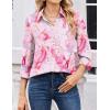 Zeagoo Women Blouses Chiffon Long Sleeve Button Down Shirts Business Causal Dressy Work Top V Neck Summer Spring Clothes(Pink Marble Pattern)