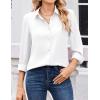 Zeagoo Women Blouses Chiffon Long Sleeve Button Down Shirts Business Causal Dressy Work Top V Neck Summer Spring Clothes(White (Sheer))