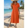 Zeagoo Women Dresses Summer Casual Short Sleeve Button Down Shirt Dresses 2026 Beach Cover Up with Pockets(Orange)