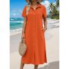 Zeagoo Women Dresses Summer Casual Short Sleeve Button Down Shirt Dresses 2026 Beach Cover Up with Pockets(Orange)