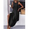 Zeagoo Women Floral Summer Casual Beach Printed Tank Dress with Pockets Pleated Front Long Dress(A-black)