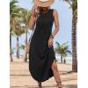 Zeagoo Women Floral Summer Casual Beach Printed Tank Dress with Pockets Pleated Front Long Dress(A-black)