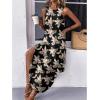 Zeagoo Women Floral Summer Casual Beach Printed Tank Dress with Pockets Pleated Front Long Dress(Black Print)
