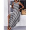 Zeagoo Women Floral Summer Casual Beach Printed Tank Dress with Pockets Pleated Front Long Dress(Black Striped)