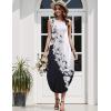 Zeagoo Women Floral Summer Casual Beach Printed Tank Dress with Pockets Pleated Front Long Dress(Black/White Print)