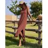 Zeagoo Women Floral Summer Casual Beach Printed Tank Dress with Pockets Pleated Front Long Dress(Brick Red)