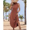 Zeagoo Women Floral Summer Casual Beach Printed Tank Dress with Pockets Pleated Front Long Dress(Brick Red)