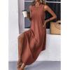 Zeagoo Women Floral Summer Casual Beach Printed Tank Dress with Pockets Pleated Front Long Dress(Brick Red)