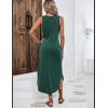 Zeagoo Women Floral Summer Casual Beach Printed Tank Dress with Pockets Pleated Front Long Dress(Deep Green)