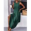 Zeagoo Women Floral Summer Casual Beach Printed Tank Dress with Pockets Pleated Front Long Dress(Deep Green)