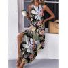 Zeagoo Women Floral Summer Casual Beach Printed Tank Dress with Pockets Pleated Front Long Dress(Floral Leaf Black)