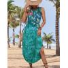 Zeagoo Women Floral Summer Casual Beach Printed Tank Dress with Pockets Pleated Front Long Dress(Green Flower)
