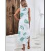 Zeagoo Women Floral Summer Casual Beach Printed Tank Dress with Pockets Pleated Front Long Dress(Green Leaf White)