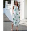Zeagoo Women Floral Summer Casual Beach Printed Tank Dress with Pockets Pleated Front Long Dress(Green Leaf White)