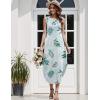 Zeagoo Women Floral Summer Casual Beach Printed Tank Dress with Pockets Pleated Front Long Dress(Green Leaf White)