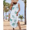 Zeagoo Women Floral Summer Casual Beach Printed Tank Dress with Pockets Pleated Front Long Dress(Green Leaf White)