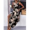 Zeagoo Women Floral Summer Casual Beach Printed Tank Dress with Pockets Pleated Front Long Dress(Leaf Black)