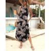Zeagoo Women Floral Summer Casual Beach Printed Tank Dress with Pockets Pleated Front Long Dress(Leaf Black)