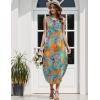 Zeagoo Women Floral Summer Casual Beach Printed Tank Dress with Pockets Pleated Front Long Dress(Leaf Print)