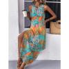 Zeagoo Women Floral Summer Casual Beach Printed Tank Dress with Pockets Pleated Front Long Dress(Leaf Print)