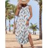Zeagoo Women Floral Summer Casual Beach Printed Tank Dress with Pockets Pleated Front Long Dress(Leaf Print White)