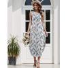 Zeagoo Women Floral Summer Casual Beach Printed Tank Dress with Pockets Pleated Front Long Dress(Leaf Print White)