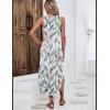 Zeagoo Women Floral Summer Casual Beach Printed Tank Dress with Pockets Pleated Front Long Dress(Leaf Print White)