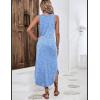 Zeagoo Women Floral Summer Casual Beach Printed Tank Dress with Pockets Pleated Front Long Dress(Light Blue Floral)