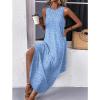 Zeagoo Women Floral Summer Casual Beach Printed Tank Dress with Pockets Pleated Front Long Dress(Light Blue Floral)