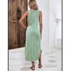 Zeagoo Women Floral Summer Casual Beach Printed Tank Dress with Pockets Pleated Front Long Dress(Mint Green Print)