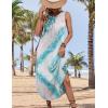 Zeagoo Women Floral Summer Casual Beach Printed Tank Dress with Pockets Pleated Front Long Dress(Mix Blue White)