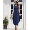 Zeagoo Women Floral Summer Casual Beach Printed Tank Dress with Pockets Pleated Front Long Dress(Navy Blue)