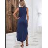 Zeagoo Women Floral Summer Casual Beach Printed Tank Dress with Pockets Pleated Front Long Dress(Navy Blue)