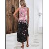 Zeagoo Women Floral Summer Casual Beach Printed Tank Dress with Pockets Pleated Front Long Dress(Pink+black Print)