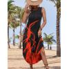Zeagoo Women Floral Summer Casual Beach Printed Tank Dress with Pockets Pleated Front Long Dress(Red Fire Print)