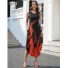 Zeagoo Women Floral Summer Casual Beach Printed Tank Dress with Pockets Pleated Front Long Dress(Red Fire Print)