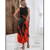 Zeagoo Women Floral Summer Casual Beach Printed Tank Dress with Pockets Pleated Front Long Dress(Red Fire Print)