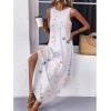 Zeagoo Women Floral Summer Casual Beach Printed Tank Dress with Pockets Pleated Front Long Dress(White Floral)