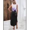 Zeagoo Women Floral Summer Casual Beach Printed Tank Dress with Pockets Pleated Front Long Dress(White+purple Print)