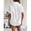 Zeagoo Women Linen Button Down Shirt Rolled Cuffed Short Sleeve Blouse Ladies Summer Casual V Neck Beach Cotton Tops(Aa-white)