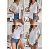 Zeagoo Women Linen Button Down Shirt Rolled Cuffed Short Sleeve Blouse Ladies Summer Casual V Neck Beach Cotton Tops(Aa-white)