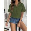 Zeagoo Women Linen Button Down Shirt Rolled Cuffed Short Sleeve Blouse Ladies Summer Casual V Neck Beach Cotton Tops(Army Green)
