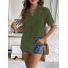 Zeagoo Women Linen Button Down Shirt Rolled Cuffed Short Sleeve Blouse Ladies Summer Casual V Neck Beach Cotton Tops(Army Green)