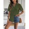 Zeagoo Women Linen Button Down Shirt Rolled Cuffed Short Sleeve Blouse Ladies Summer Casual V Neck Beach Cotton Tops(Army Green)