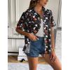 Zeagoo Women Linen Button Down Shirt Rolled Cuffed Short Sleeve Blouse Ladies Summer Casual V Neck Beach Cotton Tops(Black Halloween)
