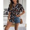 Zeagoo Women Linen Button Down Shirt Rolled Cuffed Short Sleeve Blouse Ladies Summer Casual V Neck Beach Cotton Tops(Black Halloween)