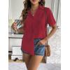 Zeagoo Women Linen Button Down Shirt Rolled Cuffed Short Sleeve Blouse Ladies Summer Casual V Neck Beach Cotton Tops(Bordeaux Red)